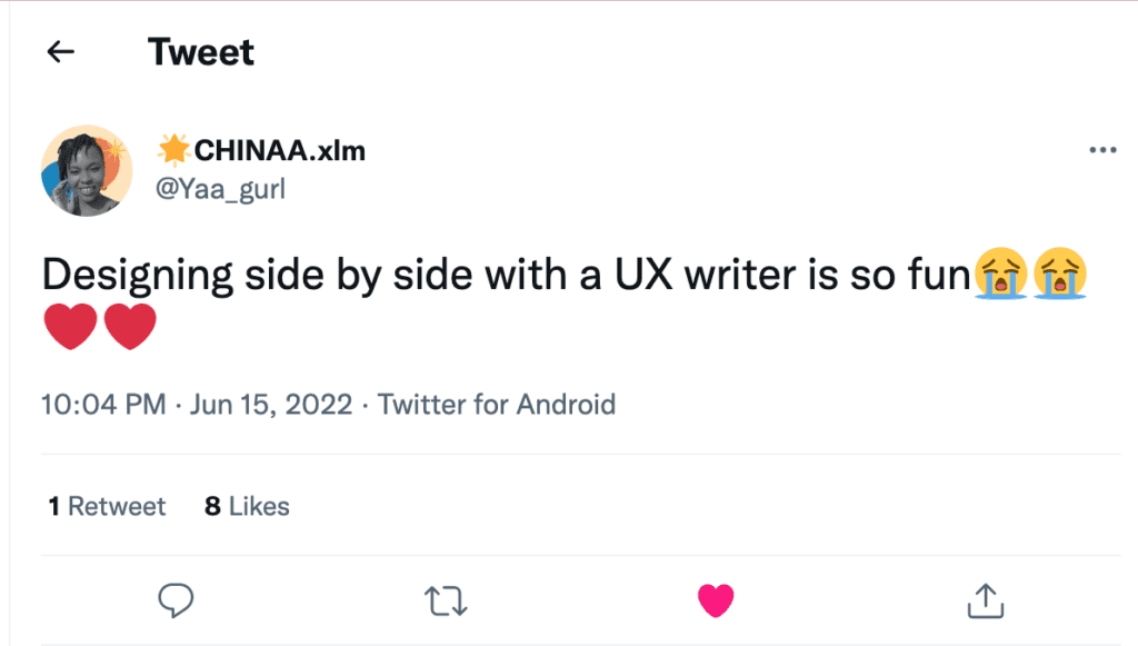 Pairwriting helps writers to become better UX writers